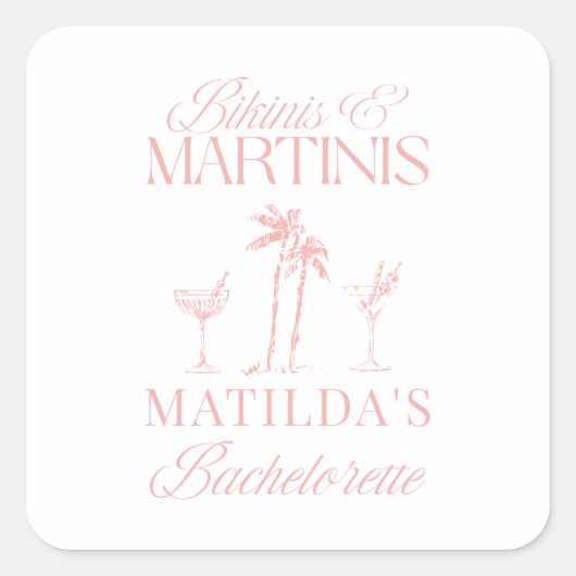 Bikinis en martinis Elegante vrijgezellenfeest Vierkante Sticker (Voorkant)