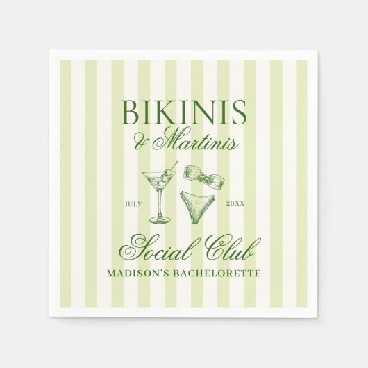 Bikini's en Martinis Green Striped Servet (Voorkant)