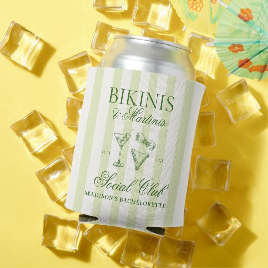 Bikinis en Martinis groen gestreept Blikjeskoeler (Insitu Zomer)