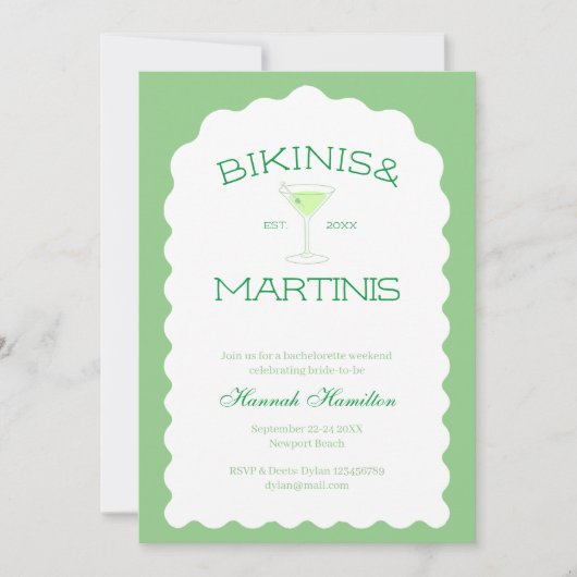 Bikini's en Martinis Groene Bachelorette Weekend Kaart (Voorkant)