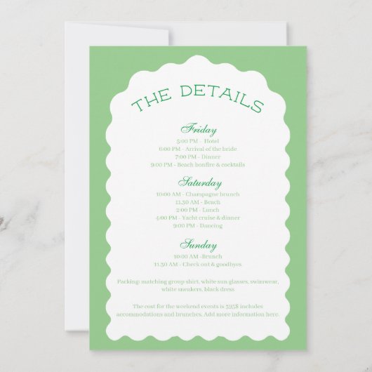 Bikini's en Martinis Groene Bachelorette Weekend Kaart (Achterkant)