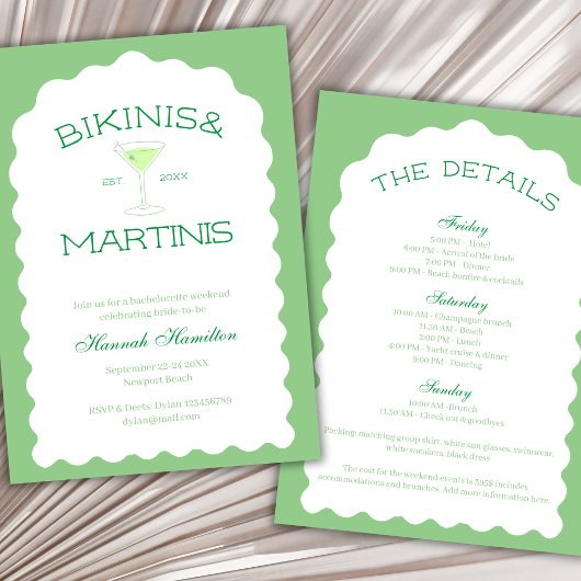 Bikini's en Martinis Groene Bachelorette Weekend Kaart