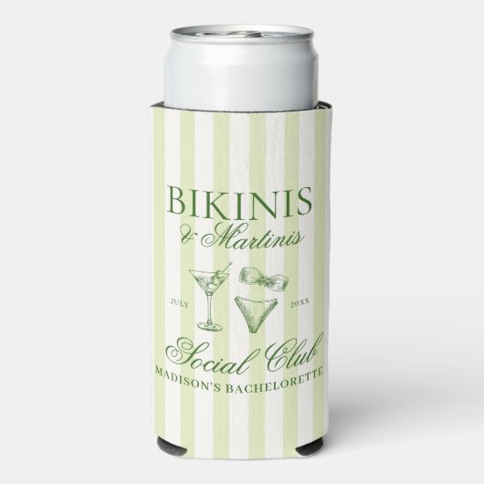 Bikinis en Martinis Groene Strepen Seltzer Blikjeskoeler (Seltzer Achterkant)