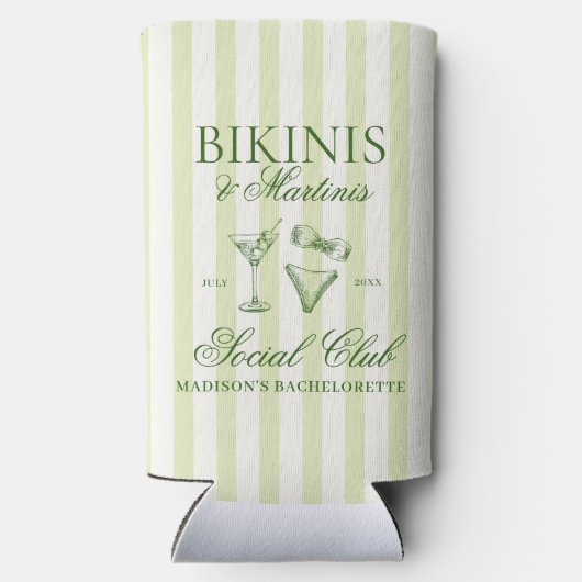 Bikinis en Martinis Groene Strepen Seltzer Blikjeskoeler (Achterkant)