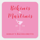 Bikinis En Martinis Roze & Rode Meidenavakantiedin Vierkante Sticker (Voorkant)