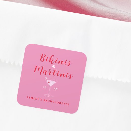 Bikini's En Martinis Roze & Rode vrijgezellenfeest Vierkante Sticker