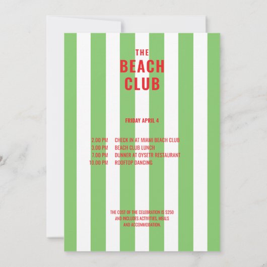 Bikini's en Martini's The Beach Club Cabana Party Kaart (Achterkant)