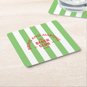 Bikinis En Martinis The Beach Club Green Stripe Kartonnen Onderzetters