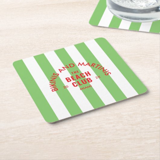 Bikinis en Martinis The Beach Club Green Stripe Kartonnen Onderzetters (Schuin)