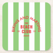 Bikinis en Martinis The Beach Club Green Stripe Kartonnen Onderzetters (Voorkant)