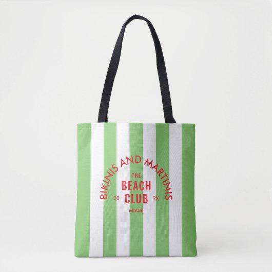 Bikini's en Martini's The Beach Club Green Stripe Tote Bag (Voorkant)