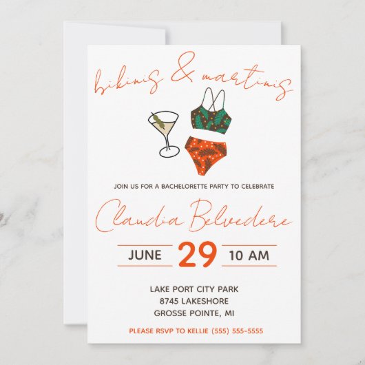 Bikini's en Martinis Theme Bachelorette Party Kaart (Voorkant)