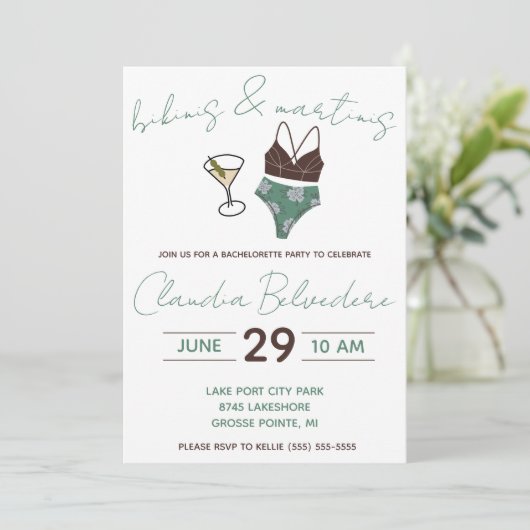 Bikini's en Martinis Theme Bachelorette Party Kaart (Staand voorkant)