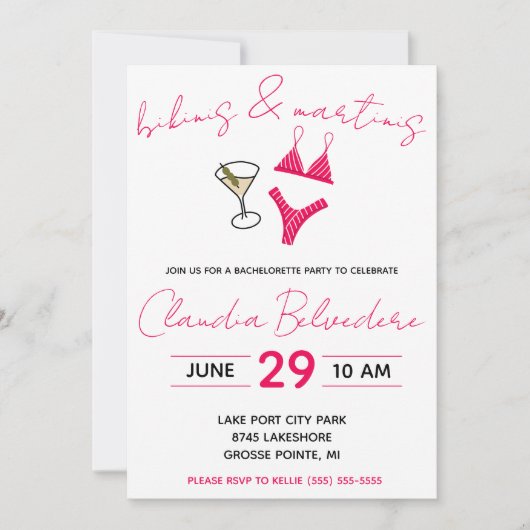 Bikini's en Martinis Theme Bachelorette Party Kaart (Voorkant)