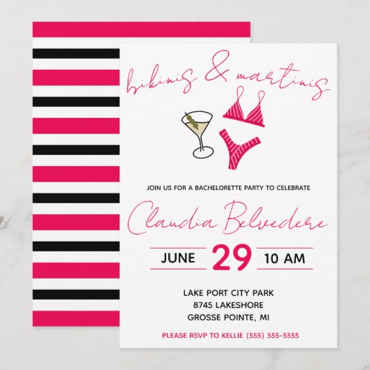 Bikini's en Martinis Theme Bachelorette Party Kaart (Voorkant / Achterkant)