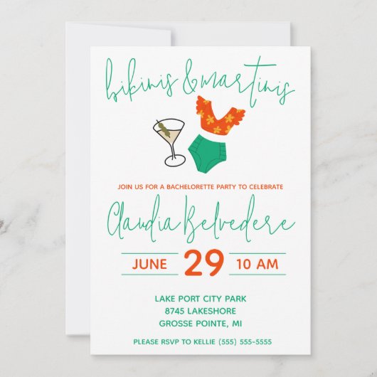 Bikini's en Martinis Theme Bachelorette Party Kaart (Voorkant)
