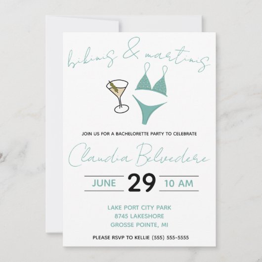 Bikini's en Martinis Theme Bachelorette Party Kaart (Voorkant)