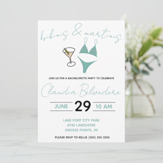 Bikini's en Martinis Theme Bachelorette Party Kaart (Staand voorkant)
