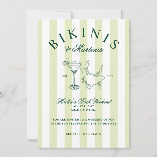 Bikinis en Martinis Vintage Bachelorette Weekend Kaart (Voorkant)