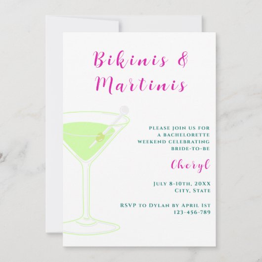 Bikini's en Martinis vrijgezellenweekend Kaart (Voorkant)