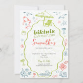 Bikinis & Martinis 2 Hand Getekende Strand Bruidsm Kaart (Voorkant)