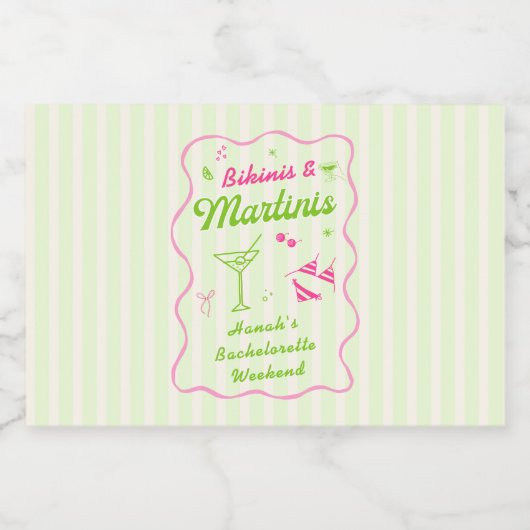 Bikini's & Martinis Bach Party Likeurfles Etiket (Enkel label)