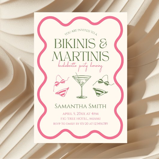 Bikini's & Martinis Bachelorette Party Hand getrok Kaart
