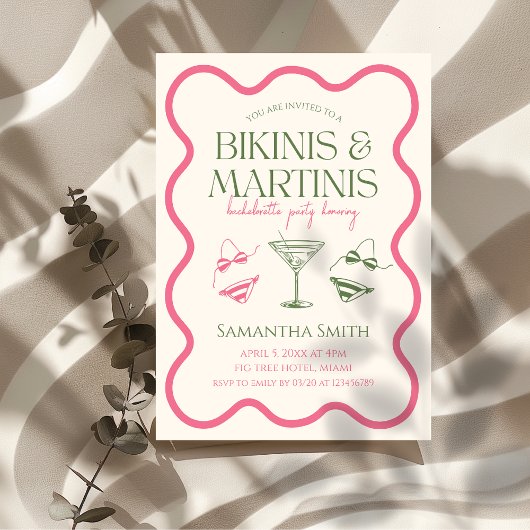 Bikini's & Martinis Bachelorette Party Hand getrok Kaart