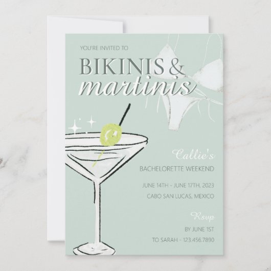 Bikinis & Martinis Bachelorette Party Invitation Kaart (Voorkant)