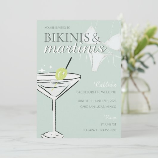 Bikinis & Martinis Bachelorette Party Invitation Kaart (Staand voorkant)
