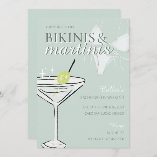 Bikinis & Martinis Bachelorette Party Invitation Kaart (Voorkant / Achterkant)