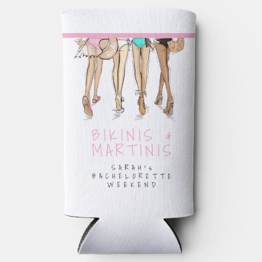 Bikini's & Martinis Bachelorette Party Weekendnaam Seltzer Blikjeskoeler (Voorkant)