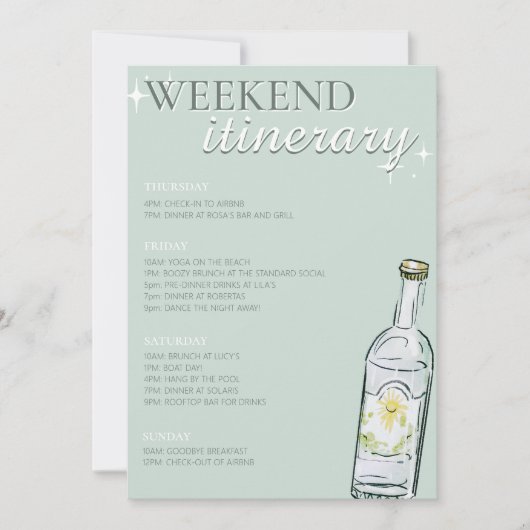 Bikini's & Martini's Bachelorette Weekend Itinerar Kaart (Voorkant)