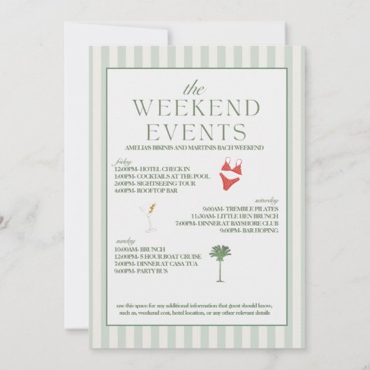 Bikini's & Martinis Bachelorette Weekenduitnodigin Kaart (Achterkant)