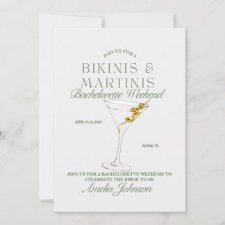 Bikini's & Martinis Bachelorette Weekenduitnodigin Kaart