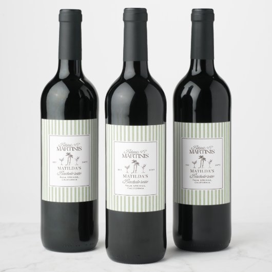 Bikinis & Martinis Bachelorette Wine Bottle Label  Wijn Etiket (Flessen)