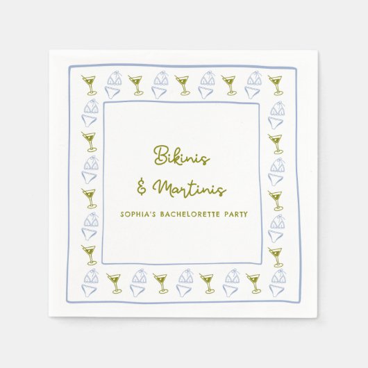 Bikini's & Martinis Blue Olive vrijgezellenfeest Servet (Voorkant)