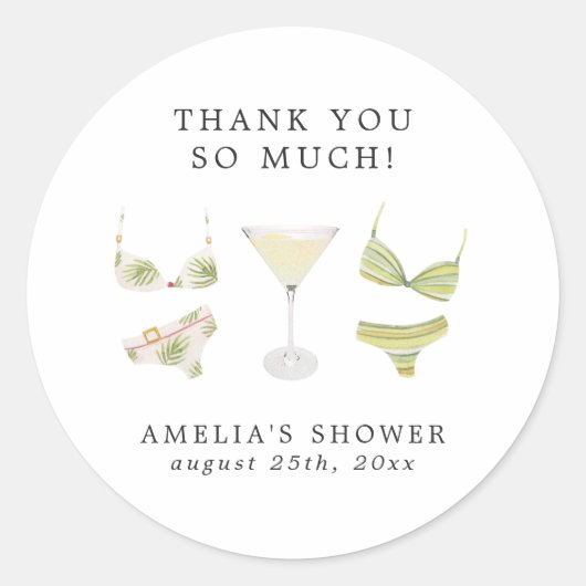 Bikinis & Martinis Bruidsfeest Borrel Bruid Ronde Sticker (Voorkant)