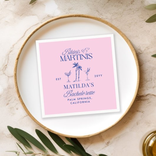 Bikinis & martinis Elegant pink navy bachelorette Servet