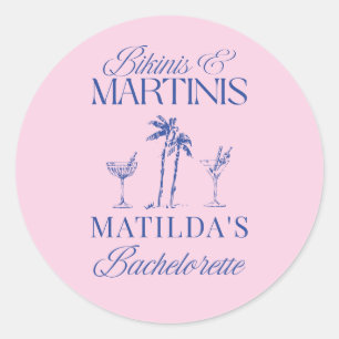 Bikinis & martini's Elegante roze blauwe vrijgezel Ronde Sticker