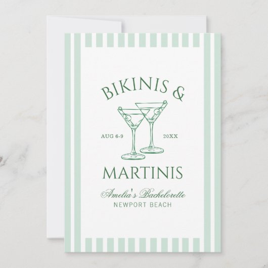 Bikini's & Martinis Green Bachelorette Weekend Kaart (Voorkant)