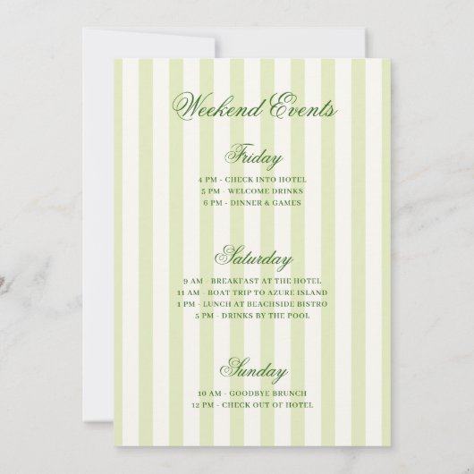 Bikini's & Martinis Green Gestreepte Bachelorette Kaart (Achterkant)