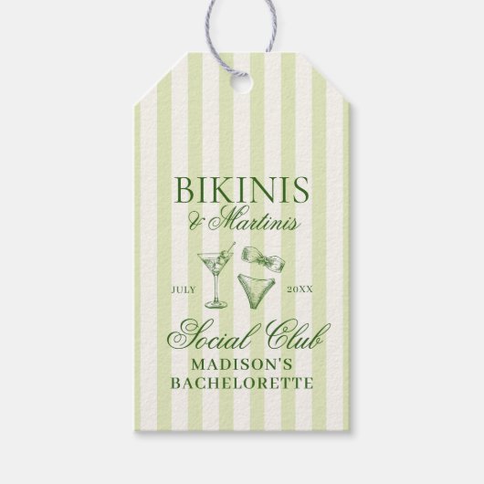 Bikini's & Martinis Green Striped Cadeaulabel (Voorkant)