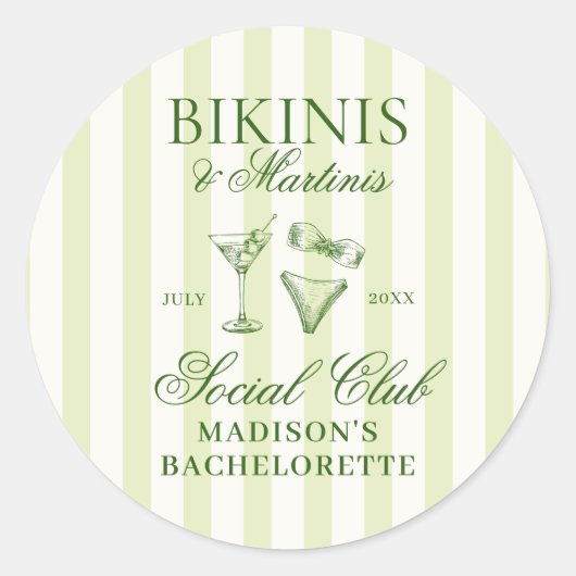 Bikini's & Martinis Green Striped Ronde Sticker (Voorkant)