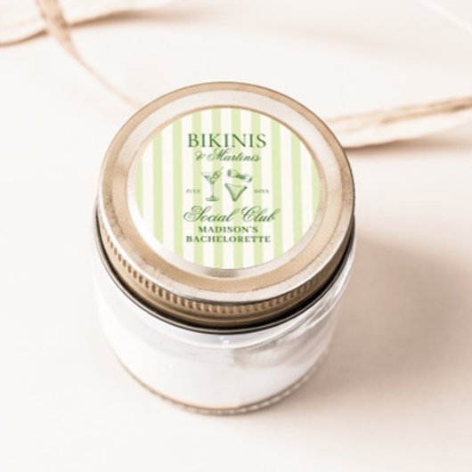 Bikini's & Martinis Green Striped Ronde Sticker