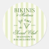 Bikinis & Martinis Groen Gestreepte Ronde Sticker (Voorkant)