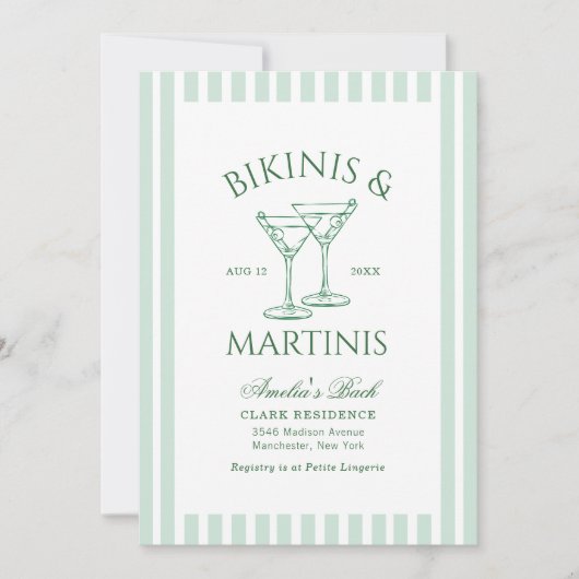 Bikini's & Martinis Groene Bachelorette Kaart (Voorkant)