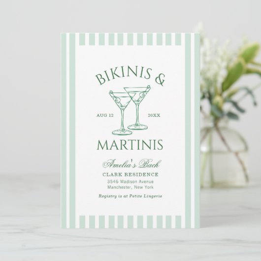 Bikini's & Martinis Groene Bachelorette Kaart (Staand voorkant)