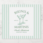 Bikini's & Martinis Groene Bachelorette Sparkling Wijnetiket (Enkel label)