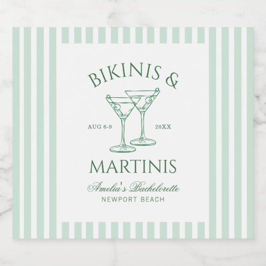 Bikini's & Martinis Groene Bachelorette Sparkling Wijnetiket (Enkel label)